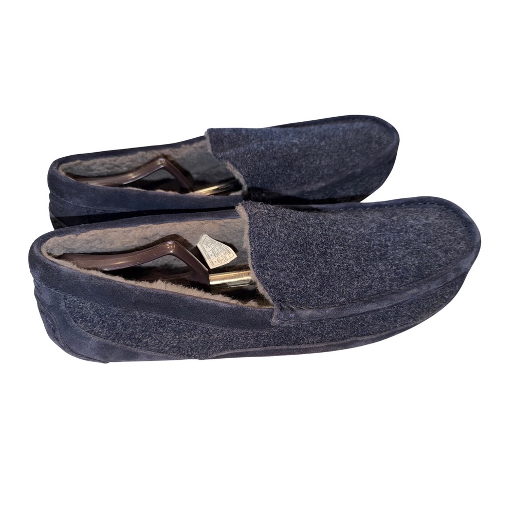 UGG Men's Dark‎ Blue Suede Sheepskin Lined Moccasin Slippers Size 14